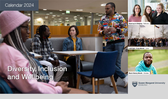 A collage of images from the 2024 ӰֱDiversity, Inclusion and Wellbeing calendar. It features different images of students on campus and at events.
